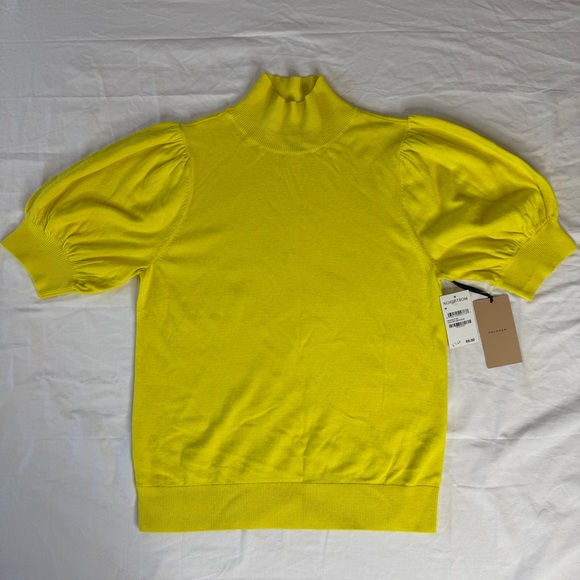 Halogen Sweaters - Halogen Yellow Meadow Mock Neck Puff Sleeve Short Sleeve Sweater M NWT